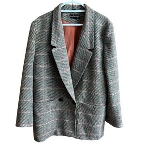 Giorgio Sant Angelo Tweed Tan Wool Blazer Plaid Windowpane Academia